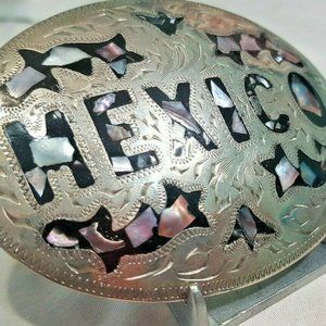 ALPACA Belt Buckle Vintage MEXICO INLAY ABALONE